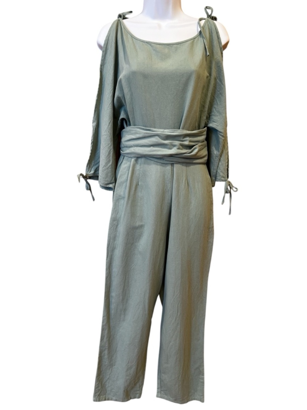 Samantha Pleet Tie Detail Jumpsuit Light Green Size XS Contemporary Beach Casual